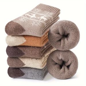5Pairs Winter Thicken Wool Socks Warm Snow Women Socks Against Cold Middle Tube Outdoor Sports Socks Christmas Elk Socks Gift2026