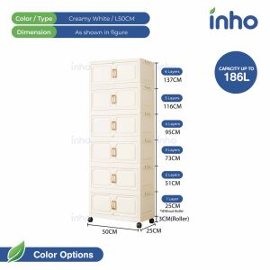 in STOCK[Shipping Promo]INHO L50-80cm (1-6 Layers) 2 Doors Multipurpose Foldable Stackable Storage Cabinet With Roller