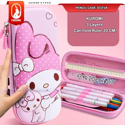 Kotak Pensil 3D Timbul EVA Kuromi Sanrio 23 CM Tempat Pensil Pulpen anak Sekolah Kualitas Bagus