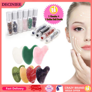 DECINIEE Natural Rose Quartz Face Massager Gua Sha Scraper Natural Crystal Jade Stone Skin Care Massager for Body Facial Neck Back Beauty Health Eye SPA 10ml Roll Oil Roller Ball