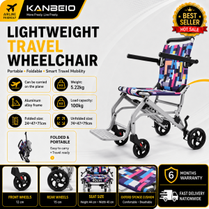 KANBEIO Lightweight Foldable Travel Wheelchair Ergonomic Backrest Portable Airline Friendly with Pull Rod