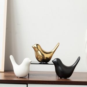 CANICECA Black White Bird Sculpture Nordic Style Modern Bird Ceramic Figurines  Art Deco Animal Statue Ornaments Table Display