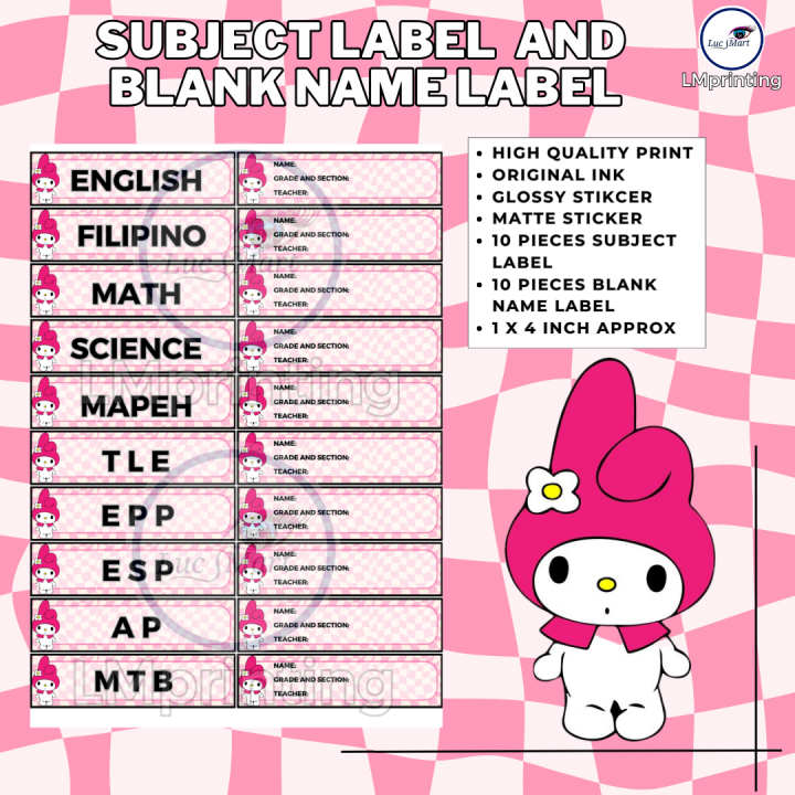 LUCSMART printsNcrafts MY MELODY THEMED Subject and Name Label Set with ...
