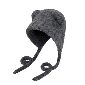 หมวกถักไหมพรมหูหมี Y2K สำหรับผู้หญิงหมวกฮาราจูกุเนื้อนุ่มป้องกันจุกอุดหูสาวน่ารักหมวกขนสัตว์หนาสีทึบ