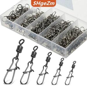 [COD] SHgeZm 100 cái hộp thép không gỉ câu cá nối pin 4 #6 #8 #10 #12 # mang cán xoay với Snap fishhook thu hút phụ kiện