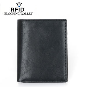 AE direct sale mens genuine leather wallet RFID Vertical multi-card slot coin purse wallet