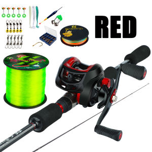 Joran dan Reel 1.8M 2.1M Meter 2 Bagian Casting Fishing Rod dan 18 + 1 BB 7.2:1 Rasio Gear Rem Magnetik Baitcasting Reel Memancing Baris Lure Combo Set