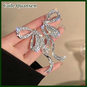 Caile 1Pair Luxury Full Rhinestone Bowknot Pendant Earrings For Women Exaggerated Elegant Ribbon Bow Long Tassel Earrings Jewelry