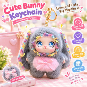 Cute Bow Rabbit Ear Plush Keychain Soft Furry Bag Charm Kawaii Bunny Pendant for Car Hanging Gift