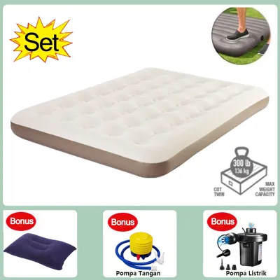 Kasur Angin （FREE Bantal ）Air Bed single/ twin / double Kasur Angin Anti Kempes / Matras Karet Air Bed Twin Biru