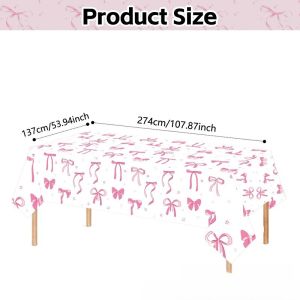 1pc Pink Bow Table Cloth Coquette Birthday Decorations for Women for Girls Bridal Baby Shower Birthday Party Stylish Party Decor