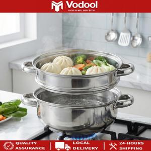 28 CM 2 Tier Stainless Steel Stack and Steam Pot Set Multipurpose Food Steam Pots with Lid for Cooking Vegetables Seafood Soups Stews