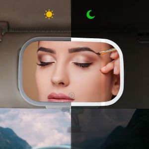 Car Sun Visor Mirror with LED Light – 3-Tone Dimmable Anti-Glare Portable & Rechargeable