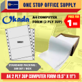 A4 2 PLY NCR COMPUTER PAPER -( 9.5'' X 11'' ). 