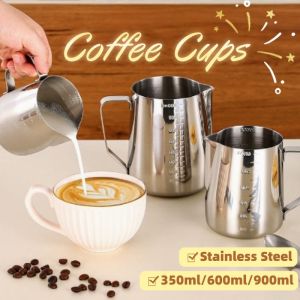 350ml/600ml/900ml Stainless Steel Milk Frothing Pitcher with Scale Frother Jug Mug Coffee Press
