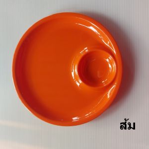 จานกลมเมลามีน10นิ้วพร้อมถ้วยน้ำจิ้มในตัวจากSIAM BESTWARE จานข้าวมันไก่ จานข้าวขาหมู จานข้าวหมูแดง