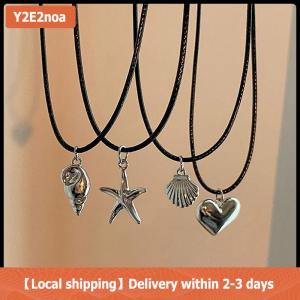 【Local shipping】 Retro Black Rope Heart Shell Pendant Necklace For Women Starfish Clavicle Chain Necklace Trendy Accessories Gift
