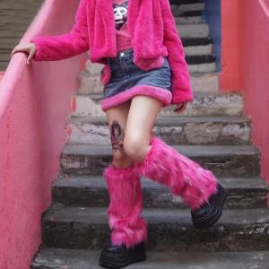 Shibuya Hottie Faux Fur Multicolour Legwarmers Jk Boots Socks Girls Boot Cover Harajuku Fur Winter Spice Foot Warming Cover H260729