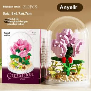Building block bouquet potted small particle assembly toys sunflower rose carnation potted ornaments with dust cover for Kids Mainan Hadiah Birthday Gift
