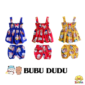 Setelan Dress Kerut Celana Balon Bubu Dudu Usia 6 -18 Bulan Model Singlet Adem Nyaman Sehari hari