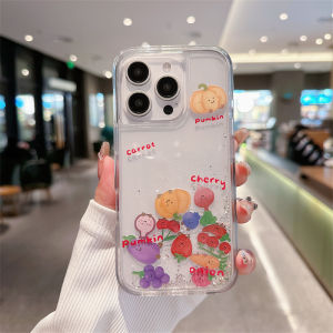Floating Fruits Icons Quicksand Case for iPhone 16 15 14 Pro Max Clear Hard Clear Cover Liquid Sand Coque Protective Phone Shell