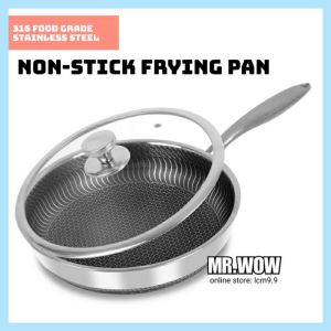 SUS 316 Stainless Steel Non Stick Frying Pan with handle/ Pan/ Kitchen Frying Pot/ Sauce Pan/ Saucepan/ Non stick pan/ non stick wok/ black pan/ pan with glass lid/ periuk/ kuali/平底锅/ 不锈钢 不粘锅