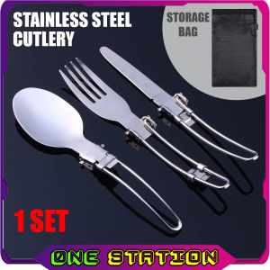 3PCS CAMPING FORK SPOON KNIFE BAG Stainless Steel Portable Camping Picnic Folding Cutlery Peralatan Makan Khemah 不锈钢露营餐具