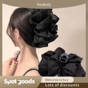 Heabety Fashion Fashion Women Seersucker Clip Black Bowknot Hair Grab Hair Bow Shark Clip Mesh Bubble Grabber Girl Headwear