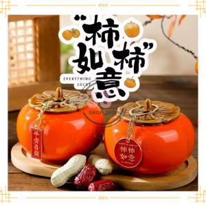 喜庆乔迁送礼好选陶瓷柿子摆件Ceramic persimmon ornaments are a good choice for housewarming gifts  柿柿如意 陶瓷柿子容器 茶叶罐 事事如意