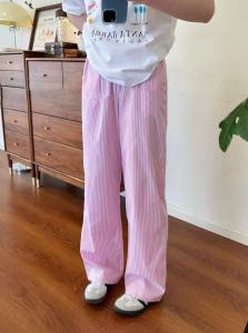 ZY SHOP กางเกงขายาว ผู้หญิง ลายริ้ว ลายทาง มี 2 เฉดสีให้เลือก สีฟ้า สดใส และ สีชมพูลูกกวาดสุดน่ารัก ใส่ท่องเที่ยว เดินเล่น ถ่ายรูปติดแกรมก็แสนจะแมทช์