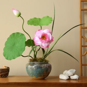 EODKUS Chinese-style Artificial Flower Branch 55cm Zen Spirit Fake Flowers DIY Vase Decor Elegant Silk Lotus Flower Home Office Decor