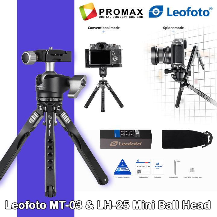 Leofoto MT-03 + MBH-19 Spider Folding Table Mini Tripod & Ballhead