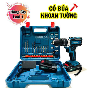 Bộ máy Khoan Tặng 24 Món Phụ Kiện - Bộ Máy Khoan Dùng Pin Makita - Hàng Chuẩn Lõi Đồng - Chuyên Công Trình Nhà Cửa Siêu Khỏe thời gian pin dùng Lâu Siêu Bền
