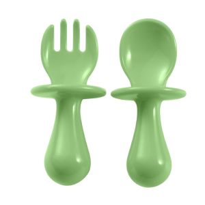 Hntob 2pcs Baby Soft Short Handle Feeding Spoon Fork Pratice Set Safety Learning Training BPA Free