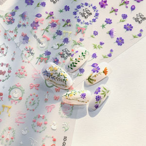 ZEEMIN 5D Purple Lavender Flower Nail Art Sticker Elegant Daisy Butterfly Plant Nail Slider Self-adhesive Floral Manicure Decal Sticker