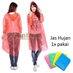 Jas Hujan Sekali Pakai Plastik Tipis Disposable Raincoat / Jas Hujan Murah / Jas hujan Darurat Jaket Hujan Transparan Tipis - Random