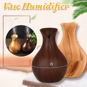 【COD】Vase Wood Grain Humidifier LED Colorful Aroma Diffuser Electric USB Moisturizer