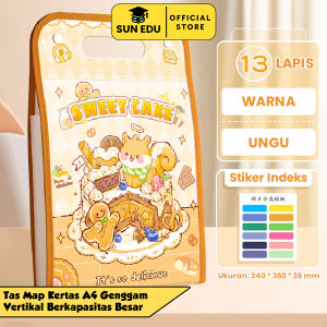 Penyimpanan Tas Folder Kertas Ujian Berlapis 13 Sekat A4 / File Organizer Map Dokumen Desain Lucu Warna Lembut