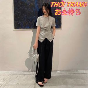 Áo thun nữ cổ tròn nhúm eo - Áo thun trơn cộc tay nữ xoắn eo vạt chéo chất thun cotton co giãn 4 chiều bigsize 006