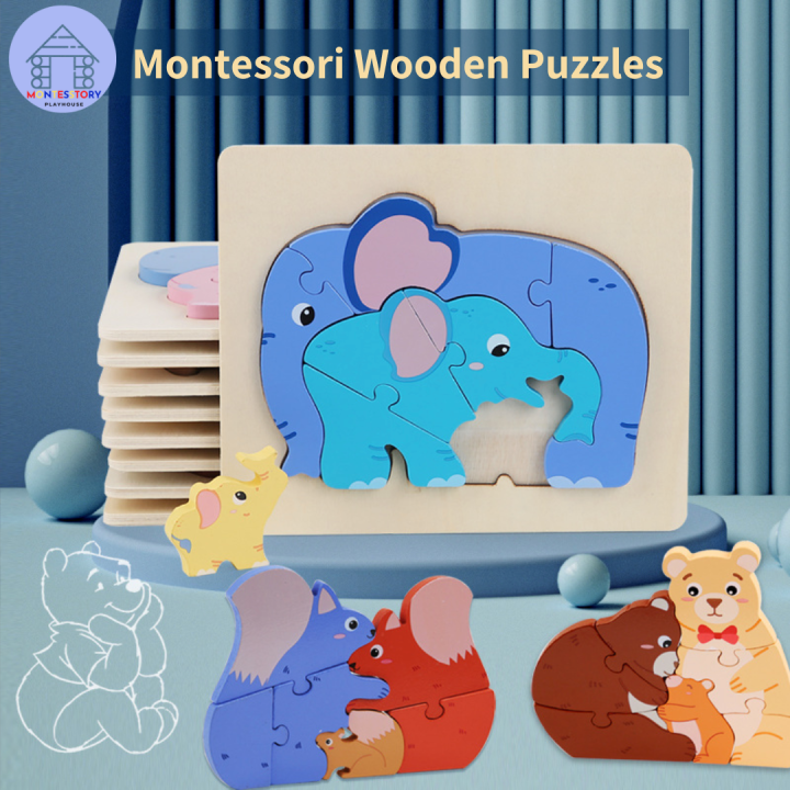 3D Montessori Wooden Puzzles Toy Animals family Transport Tangram ...