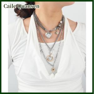 Caile Fashion Pin Button Key Heart Pendant Necklace For Women Bohemian Style Multi-layer Necklace Clavicle Chain Jewelry Accessories