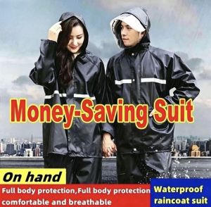 【Money-Saving Suit】100% Water Proof Raincoat High-Quality Raincoat Set Motorcycle Rider Upgraded Waterproof Thick Jacket And Pants Split Set Raincoat With Reflector Rainsuit Raincoat Rain Coat (Best For Rainy Season And For Motorcycle Riders)