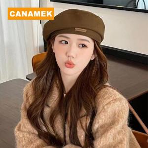 【CANAMEK】 Cotton Women Berets Winter Hats Vintage French Plaid Top Cap Painter Hat Autumn Winter Street Octagonal Beret Caps