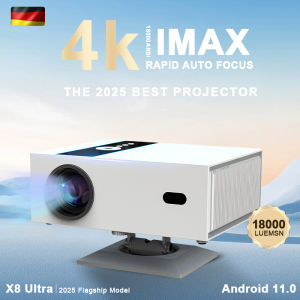 Projector โปรเจคเตอร์หมุนได้ X8 Ultra 4K 900 ANSI 18000Lumens AutoFocus FIntexPro Android 11.0 โปรเจคเตอร์อเนกประสงค์ที่สว่าง ฉลาด และพกพาได