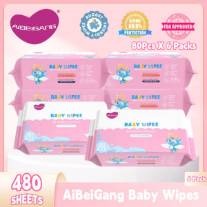 【Shipping within 24h】AIBEIGANG baby wipes 80pcs Packs of 6 alcohol-free 99.9% Water Organic Baby Wipes 480 PCS Hypoallergenic Unscented Fragrance-Free Wipes for Baby