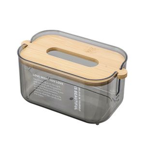 GJURD Adjustable Transparent Tissue Box Waterproof Bamboo Lid Tissue Dispenser Nordic Minimalist Decorative Napkin Container Home Living Room
