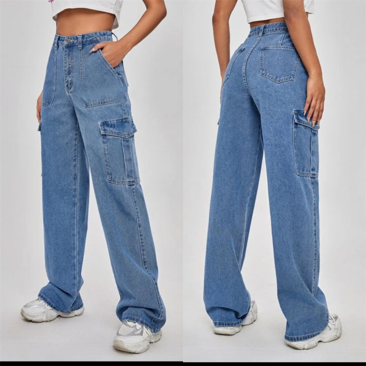 6 Pocket High Waist Unisex Loose Jeans Women's Straight Leg Pants