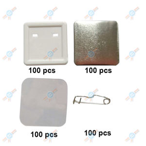 COD 100 sets/pack 50mm Square Badge With Pin Consumables Square Fridge Badge DIY Magnet Badge Button