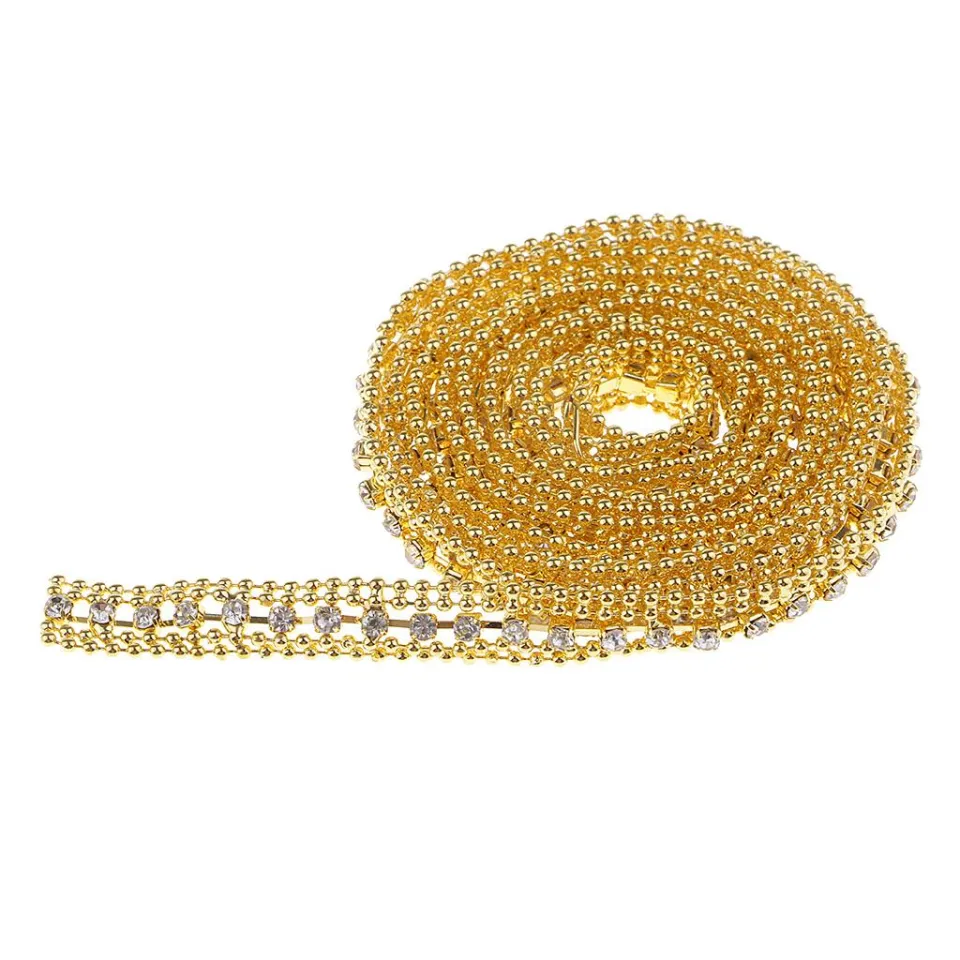 ANCIRS Sew-on Flower Crystal Rhinestone Chain – 1 Yard Golden Trim With Diamond Claw Prongs For Costumes, Dresses, Shoes & DIY Crafts
