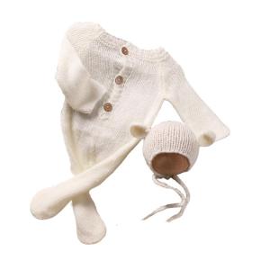 Vải Mohair cho trẻ sơ sinh Romper với phù hợp với tai mũ áo liền quần trẻ em với hat nhiếp ảnh bó phù hợp cho hình ảnh đáng nhớ